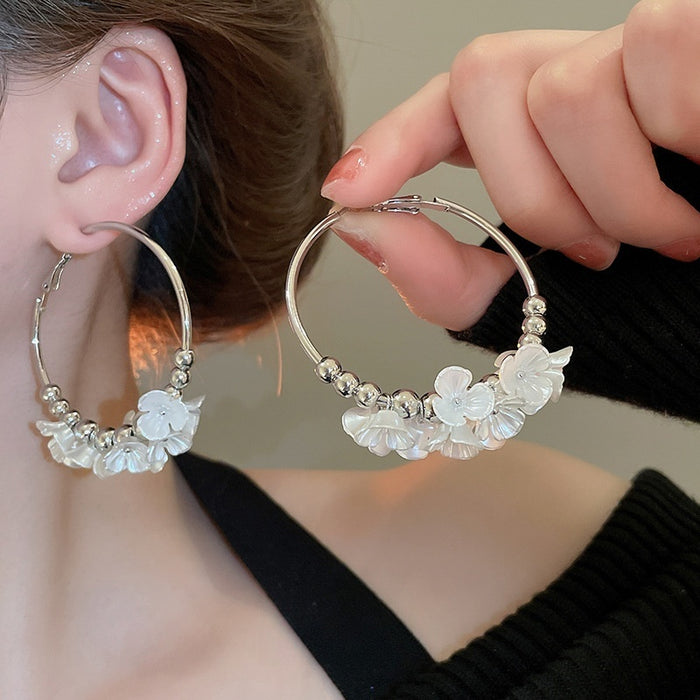 Minimalist Acrylic Flower Hoop Earrings With Silver Pin Posts And Petal Drop Design