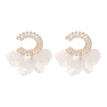 Chic Shell Floral Petal Zircon C-Shaped Tassel Drop Earrings With Silver Needle view 5