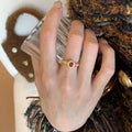 18K Gold Plated Copper Zircon Oval Open Ring Vintage Light Luxury Geometric Finger Jewelry view 2