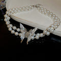 French Double Layer Faux Pearl Butterfly Choker Necklace For Women Light Luxury Collarbone Jewelry view 2