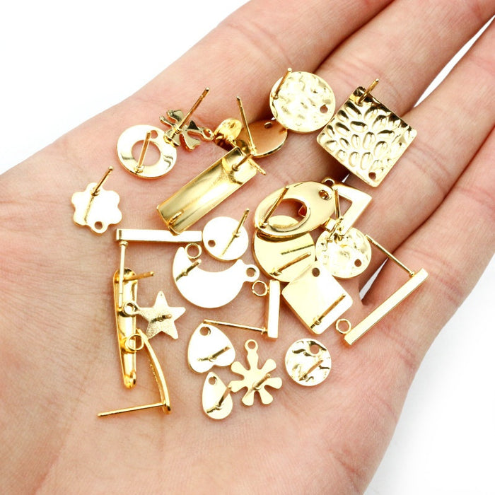 Gold Plated Stainless Steel Stud Earring Base With Loop Multiple Sizes For DIY Ear Jewelry Stud Earrings