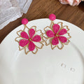 Chic Raffia Hollow Flower Alloy Stud Earrings For Women Beach Vacation Style view 2