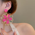 Chic Raffia Hollow Flower Alloy Stud Earrings For Women Beach Vacation Style view 3