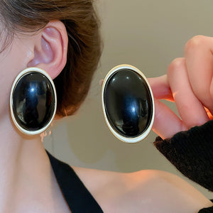 Oval Resin Stud Earrings For Women, Geometric Statement Light Luxury Designer Style