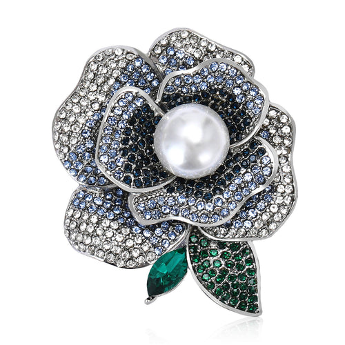 Alloy Rhinestone Peony Flower Brooch Pin For Elegant Clothing Decoration