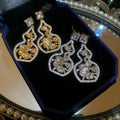 Light Luxury Copper Zircon Flower Hollow Gourd Stud Earrings, New Chinese Geometric Ear Jewelry view 3