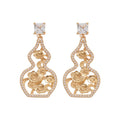 Light Luxury Copper Zircon Flower Hollow Gourd Stud Earrings, New Chinese Geometric Ear Jewelry view 5