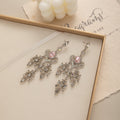 Elegant Vintage Baroque Pink Crystal Heart Waterdrop Tassel Alloy Rhinestone Long Dangle Earrings view 3