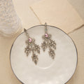 Elegant Vintage Baroque Pink Crystal Heart Waterdrop Tassel Alloy Rhinestone Long Dangle Earrings view 2