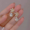 Korean Elegant Flower Waterdrop Dangle Earrings For Women, Light Luxury Designer Ear Jewelry view 2