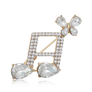 Alloy Rhinestone Butterfly Music Note Brooch Pin For Womens Apparel