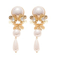 Silver Needle Zircon Flower Tassel Faux Pearl Drop Earrings Chic Vintage Statement Jewelry view 5