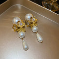 Silver Needle Zircon Flower Tassel Faux Pearl Drop Earrings Chic Vintage Statement Jewelry view 4