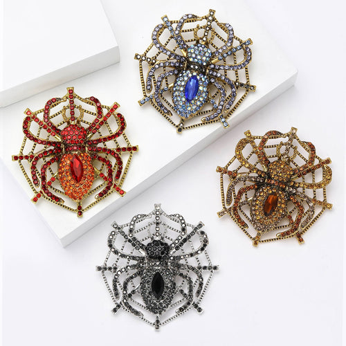 Alloy Rhinestone Spider Web Brooch For Creative Apparel Decoration