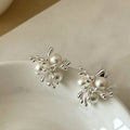 18K Gold Plated Silver Needle Faux Pearl Stud Earrings French Vintage Light Luxury Geometric Round view 3