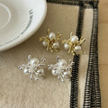 18K Gold Plated Silver Needle Faux Pearl Stud Earrings French Vintage Light Luxury Geometric Round view 1