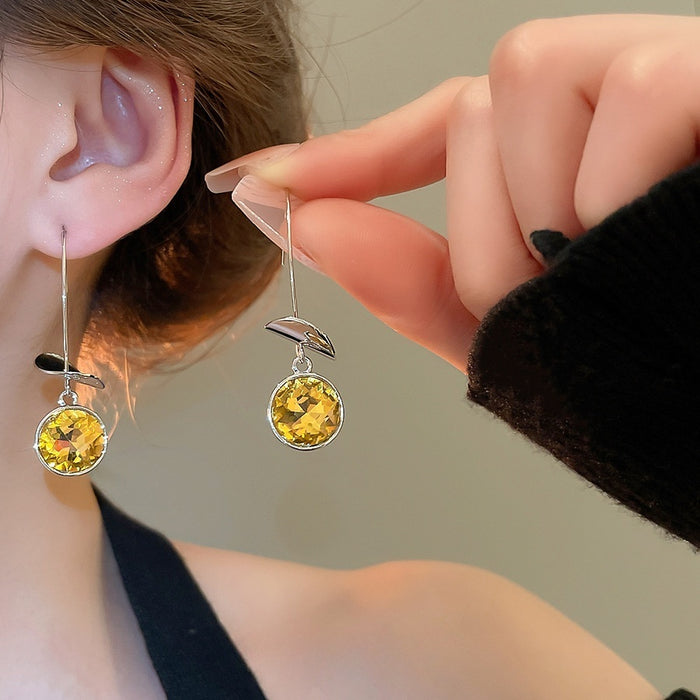 Chic Alloy Rhinestone Sequin Tassel Drop Earrings Geometric Round Fashion Jewelry For Women