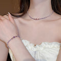 Light Luxury Crystal Amethyst Beaded Necklace Bracelet Jewelry Set With Round Zircon Accents view 1