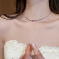 Light Luxury Crystal Amethyst Beaded Necklace Bracelet Jewelry Set With Round Zircon Accents view 3