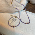 Light Luxury Crystal Amethyst Beaded Necklace Bracelet Jewelry Set With Round Zircon Accents view 2