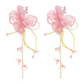 Chic Fabric Flower Rhinestone Tassel Drop Earrings With Silver Posts For Women view 5