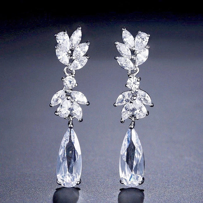 Women's European Style Drop Earrings Waterdrop Floral Pendant Light Luxury Fashion Jewelry
