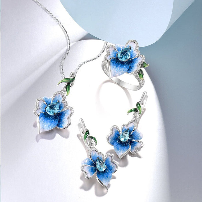 Metal Edged Floral Jewelry Set With Morning Glory Flower Design, Fresh Pastoral Daily Wear