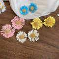 Raffia Daisy Flower Stud Earrings With Silver Posts, Sweet Beach Vacation Style view 1