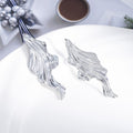 Vintage European American Silver Alloy Irregular Pleated Fish Tail Long Drop Statement Fashion Earrings view 1