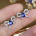 Elegant Lady Bowknot Stud Earrings With Micro Pave Zircon, Sparkling Sweet Fashion Jewelry view 2