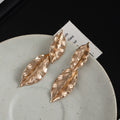 Vintage Oversized Metallic Leaf Drop Alloy Earrings With Wrinkled Texture Elegant Long Dangle Earrings view 4