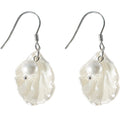 White Shell Flower Drop Earrings With Pearl Centers view 5