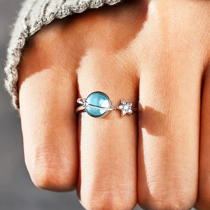 Glossy Planet And Star Design Ring For Women, Niche Fashion Statement Jewelry Accessory