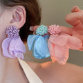 Fabric Cluster Flower Stud Earrings With Silver Needle Resort Style Minimalist Floral Jewelry view 1