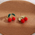 Cute Red Cherry Fruit Enamel Alloy Stud Drops, Sweet Fresh Elegant Tiny Fashion Jewelry Earrings view 3