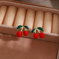 Cute Red Cherry Fruit Enamel Alloy Stud Drops, Sweet Fresh Elegant Tiny Fashion Jewelry Earrings view 4
