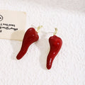 Light Luxury Red Chili Pepper Enamel Alloy Stud Earrings For Women Unique Fashion Drop Earrings view 2