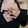 French Irregular Wrinkled Flower Faux Pearl Ring For Women Light Luxury Index Finger Jewelry view 1