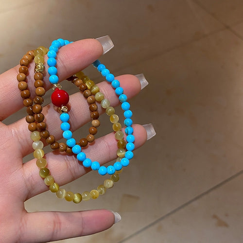 Turquoise Rice Bead Alloy Bangle For Women New Chinese Style Round Geometric Fashion Jewelry