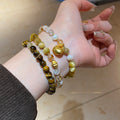 Natural Tiger Eye Stone Pearl Beaded Bangle, New Chinese Geometric Round Elegant Women's Jewelry view 3