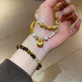 Natural Tiger Eye Stone Pearl Beaded Bangle, New Chinese Geometric Round Elegant Women's Jewelry view 1