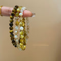 Natural Tiger Eye Stone Pearl Beaded Bangle, New Chinese Geometric Round Elegant Women's Jewelry view 4