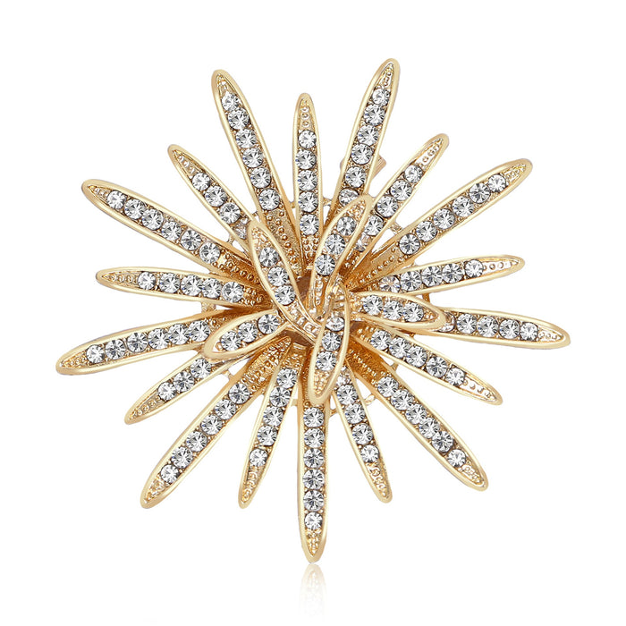 Alloy Rhinestone Sunflower Brooch For Elegant Women's Clothing Decoration