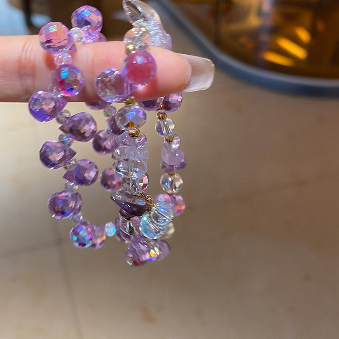 Irregular Round Amethyst Crystal Beaded Bangle For Women Vintage Elegant Geometric Jewelry