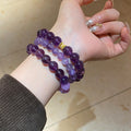 Natural Amethyst Crystal Beaded Bangle, Light Luxury Geometric Round Stone New Chinese Style Jewelry view 3