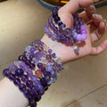 Natural Amethyst Crystal Beaded Bangle, Light Luxury Geometric Round Stone New Chinese Style Jewelry view 1
