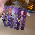 Natural Amethyst Crystal Beaded Bangle, Light Luxury Geometric Round Stone New Chinese Style Jewelry view 2