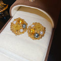 Vintage Light Luxury Alloy Flower Pearl Stud Earrings With Rhinestone Silver Needle For Women view 4