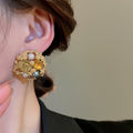 Vintage Light Luxury Alloy Flower Pearl Stud Earrings With Rhinestone Silver Needle For Women view 3