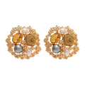 Vintage Light Luxury Alloy Flower Pearl Stud Earrings With Rhinestone Silver Needle For Women view 5
